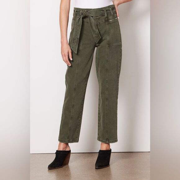 Anthropologie Hudson Utility Straight Ankle Jean with belt Rifle Green 26 NWT - Picture 1 of 16